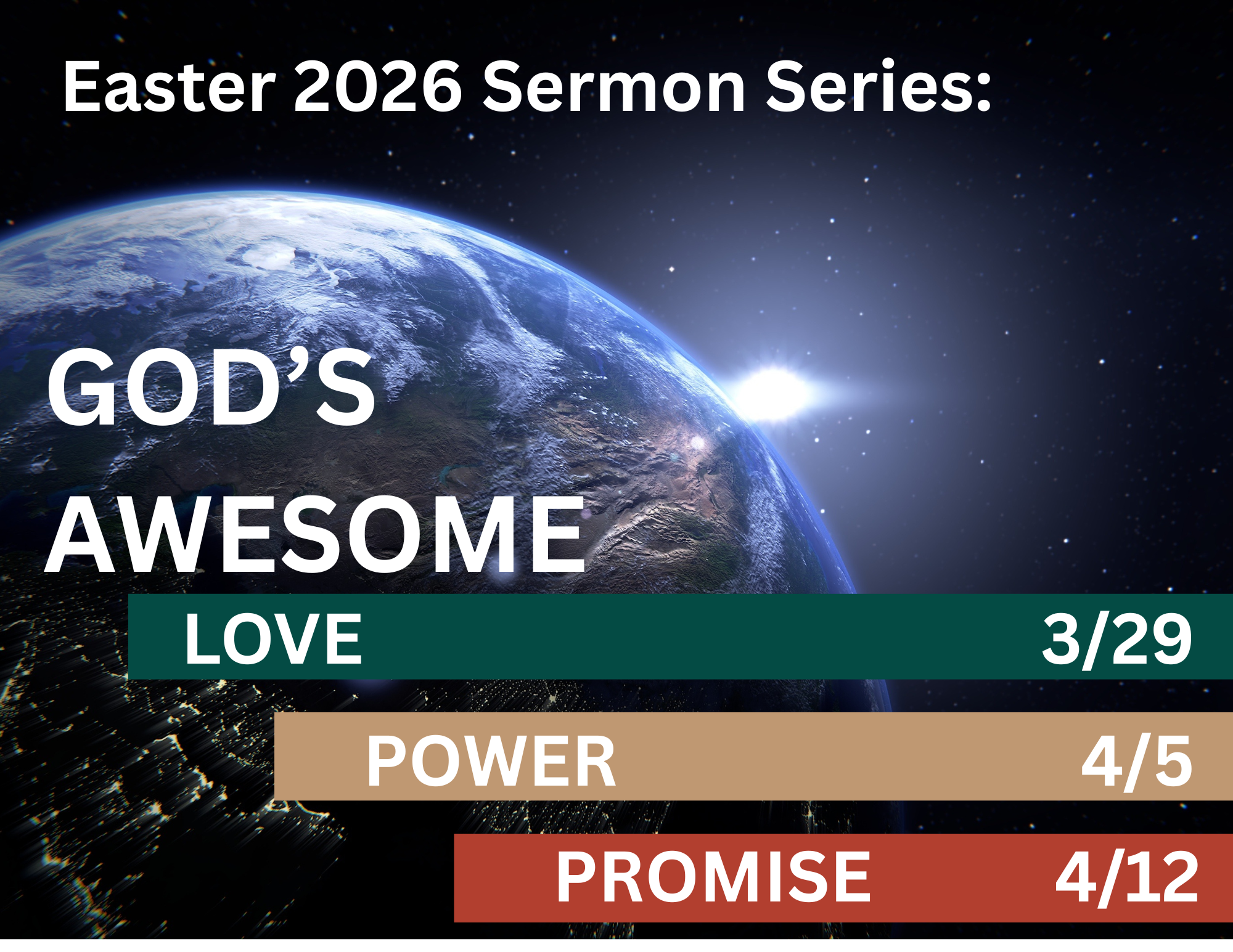 God's Awesome Love, Power, Promise banner
